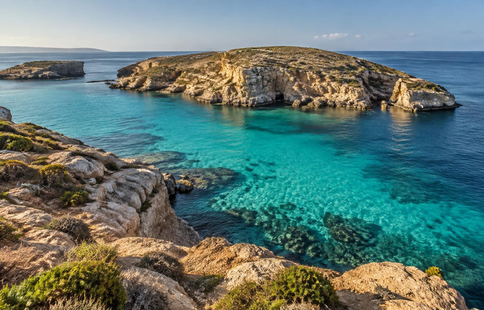 AI representative view of turquoise water and limestone coast around Comino